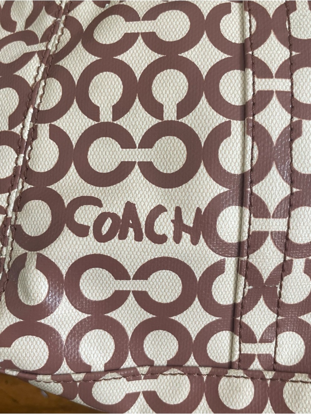 Coach Cream and Tan Signature Logo Small Tote - Picture 3 of 9
